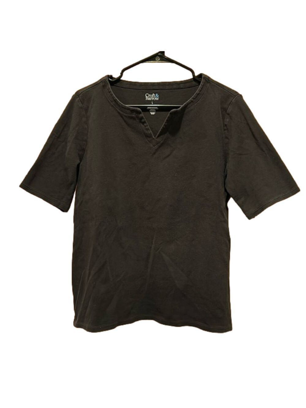 Croft & Barrow Black Notch Neck Short Sleeve T-Shirt Size Large